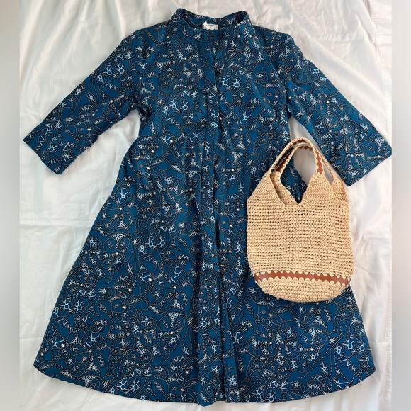 Zuri Dresses & Skirts - Zuri Made in Kenya Blue Print Patterned Cotton Dress Size Medium